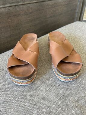 Gianni Bini Leather Slide Platform Sandals in Brown